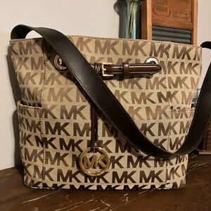 Michael Kors Signature Monogram Canvas Shoulder Satchel Handbag